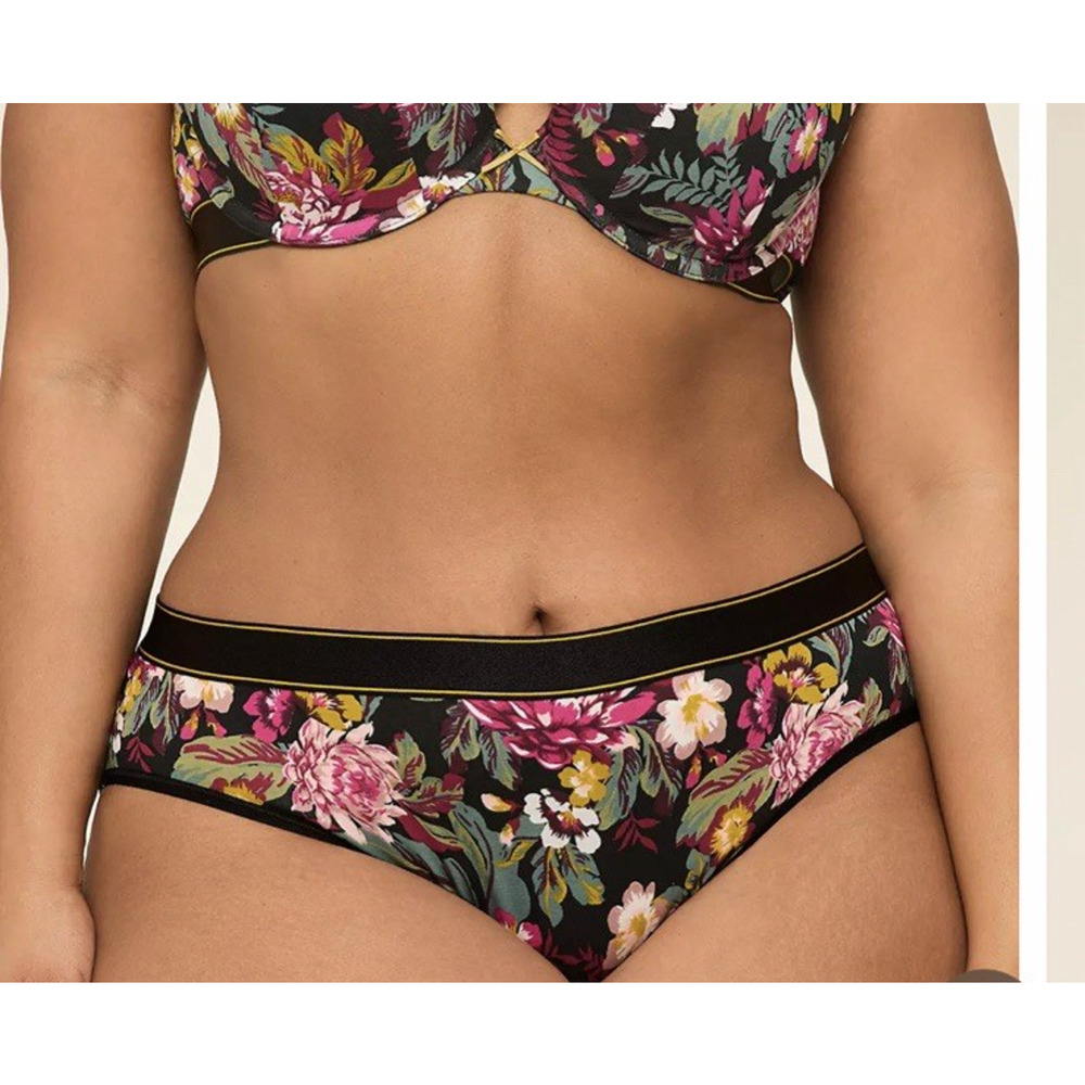 NWT Lane Bryant Black And Hot Pink Floral Cotton Blend Hipster Panties 2X 22 24